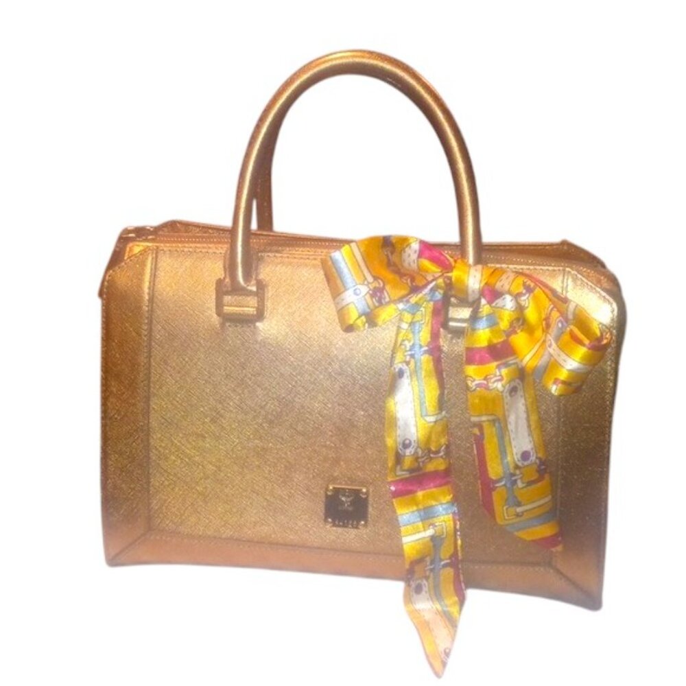 MCM Nuovo Leather Satchel with Crossbody | Gold